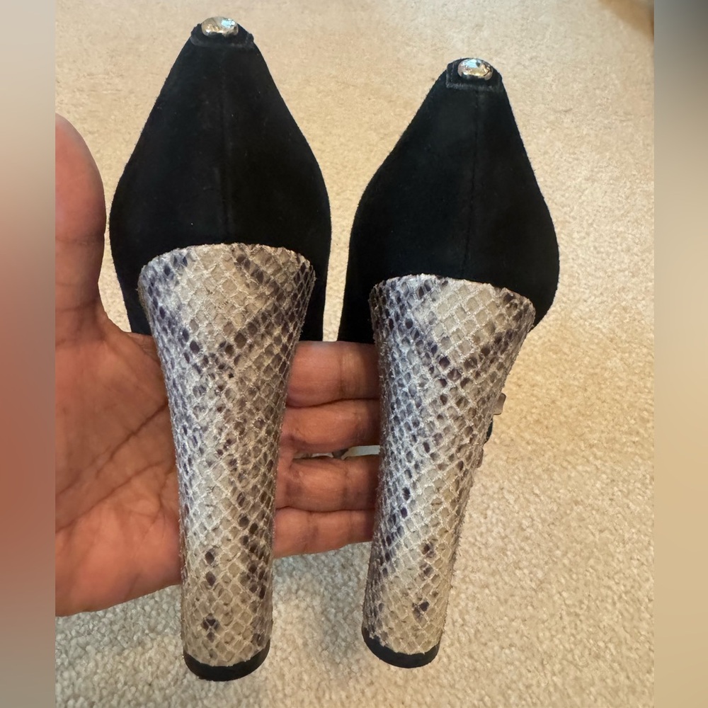 Michael Kors Black Suede Peep Toe Heels - Picture 5 of 6